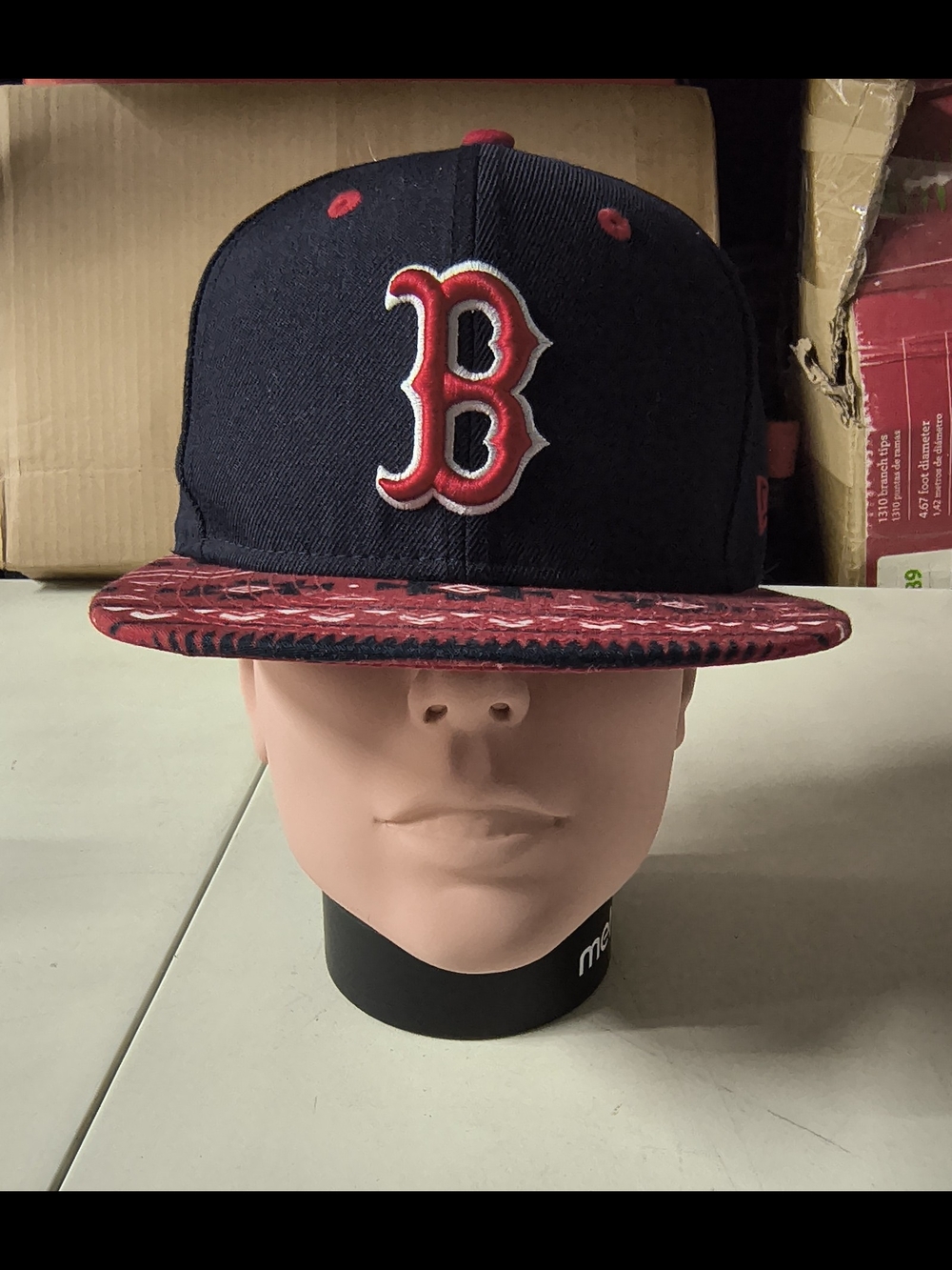 New Era Boston Red Sox Navy and Red Snapback Hat with Patterned Brim